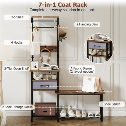 Dreamade 7-in-1 Hall Tree with Bench and Shoe Storage