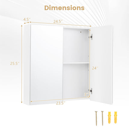 Dreamade Medicine Cabinet, 24.5" x 25.5" Bathroom Wall Cabinet with 2 Mirror Door