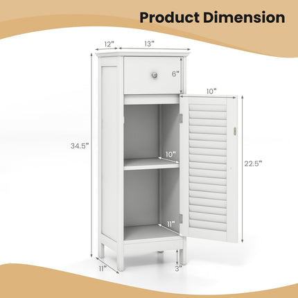 Dreamade Bathroom Floor Storage Cabinet - Freestanding Side Cabinet with 1 Door, 1 Drawer & 3-Height Adjustable Shelf