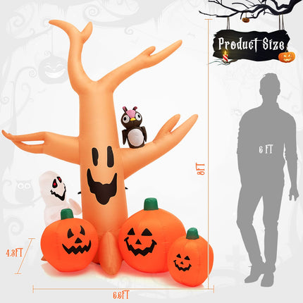 DREAMADE 8FT Halloween Inflatable Tree with Pumpkins Ghost and Owl Figure