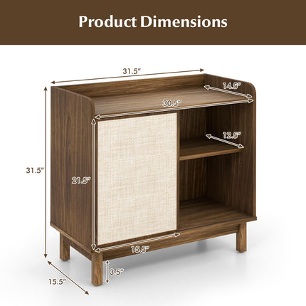 Dreamade Sideboard Cabinet, Farmhouse Buffet Storage Cabinet with Sliding Rattan Door, 2 Adjustable Shelves