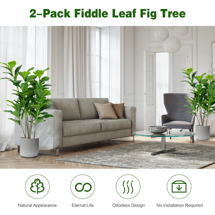 Dreamade Fake Fiddle Leaf Fig Tree, 2-Pack 51'' Tall Artificial Tree Greenery Plants in Pots W/100 Leaves - DreamadeUS