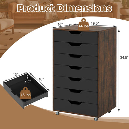 Dreamade 7-Drawer Chest Wooden Storage Dresser with Lockable Wheels