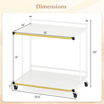 Dreamade Mobile C-Shaped End Table - 2-Tier Sofa Couch Bed Side Table w/Open Storage Shelves & Golden Edge Banding