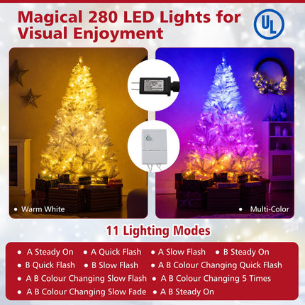 Dreamade White Pre-Lit Artificial Christmas Tree with Warm White & 3-Color LED Lights