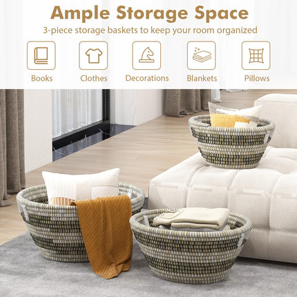 Dreamade Woven Laundry Basket 24"/20"/16"- Set of 3 Stackable Storage Baskets with Handles