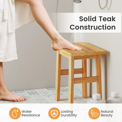 Dreamade Solid Teak Shower Bench Stool for Bathroom with Water-Resistant Finish 18''L x 12''W x 18''H