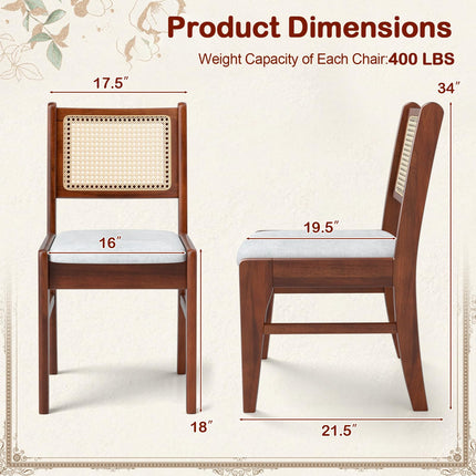 Dreamade Rattan Dining Chairs Set of 2/4, Wooden Kitchen Chairs w/Cane Back, Rubber Wood Frame