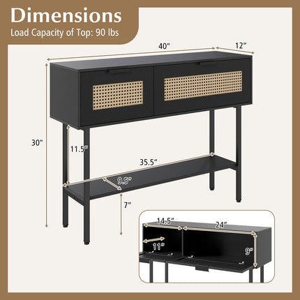 Dreamade Rattan Console Table Boho Entryway Table with 2 Storage Cabinets