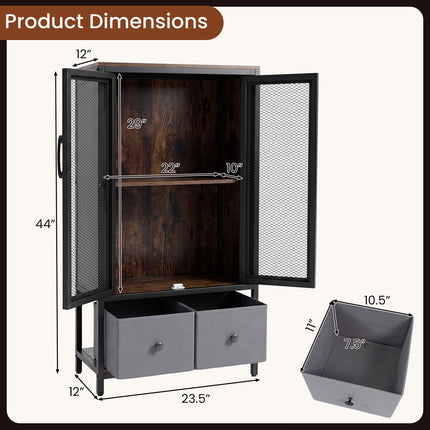 Dreamade Industrial Coffee Bar Cabinet with Adjustable Shelves & 2 Removable Cloth Drawers