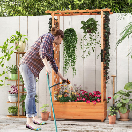 Dreamade Raised Garden Bed with 2-Sided Trellis & Hanging Roof