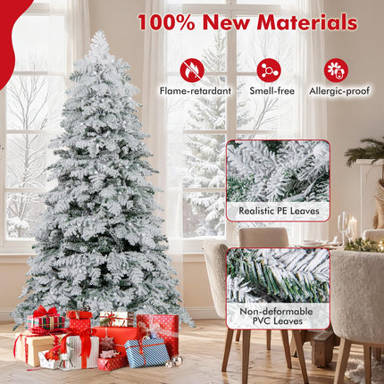 Dreamade Pre-Lit Snow Flocked Christmas Tree with Mixed Branch Tips & LED Lights