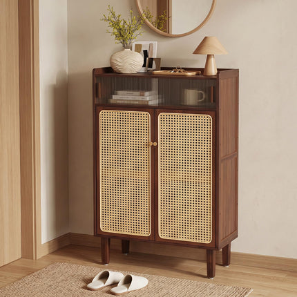 Dreamade Bamboo Shoe Cabinet w/Woven Rattan Doors