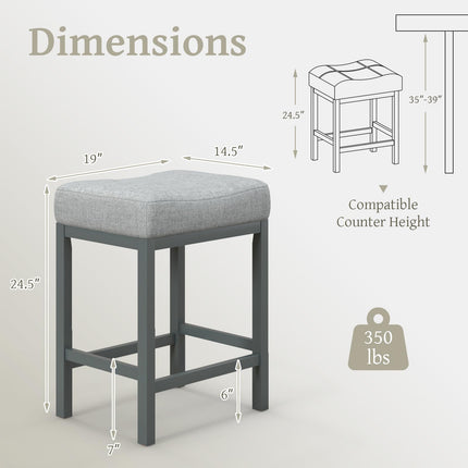 Dreamade Counter Height Bar Stools Set of 2/4, 24.5" Backless Linen Fabric Bar Saddle Stools w/Solid Rubber Wood Frame & Footrest