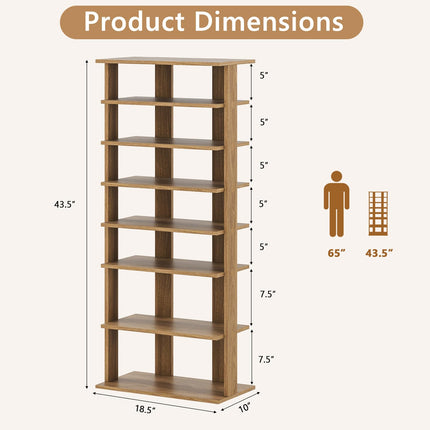 Dreamade 8-Tier Wooden Shoe Rack Patented Double Row Shoe Organizer for 16 Pairs