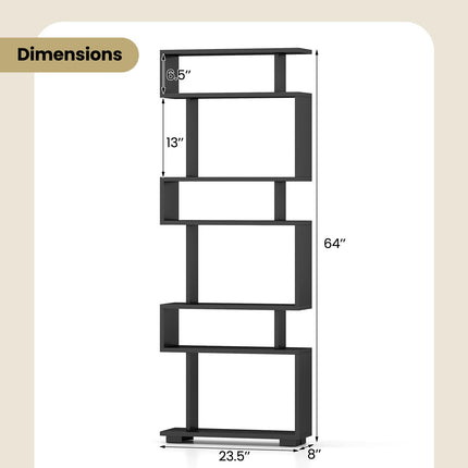 Dreamade 6-Tier Geometric Bookcase Set of 1/2 64" Tall S-Shaped Bookshelf