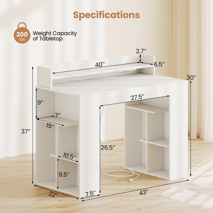 Dreamade White Desk with Storage Shelves