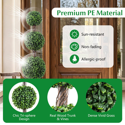 Dreamade Artificial Triple Ball Boxwood Tree 4 FT Fake Topiary Tree(1/2)