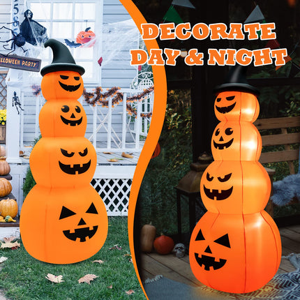 DREAMADE 8 FT Halloween Inflatable Pumpkin Stack 4-Tier Jack-O-Lantern