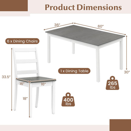 Dreamade 7-Piece Dining Table Set | Rectangular 60-inches Kitchen Table and 6 Dining Chairs with Rubber Wood Legs