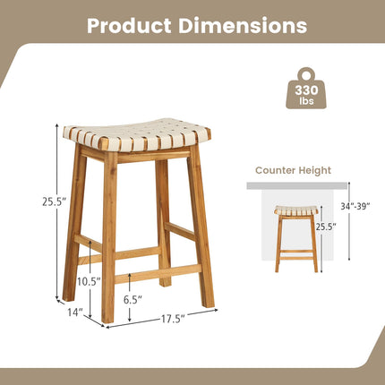 Dreamade 25.5/31" Woven Bar Stools Set of 2/4, Faux PU Leather Counter Height Saddle Stools with Woven Curved Seat