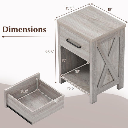 Dreamade Wooden Bedside Table with Storage Drawer and Open Shelf