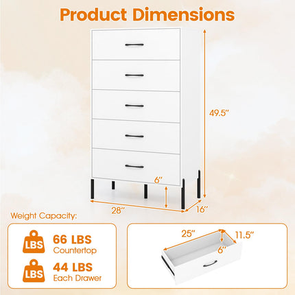 Dreamade 5-Drawer Modern Tall Storage Organizer with Metal Legs & Handles