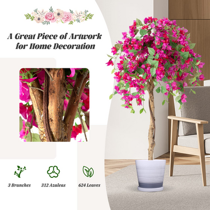 Dreamade 4.5FT Bougainvillea Artificial Tree, Fake Potted Plant w/ 312 Flowers - DreamadeUS
