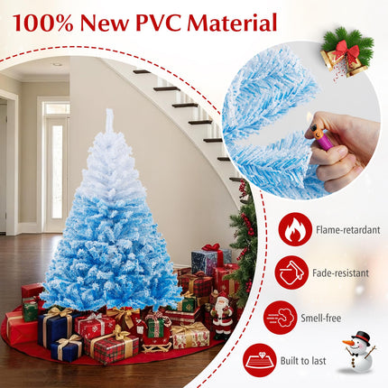 Dreamade Snow Flocked Christmas Tree with Lush Branch Tips & Foldable Metal Stan ( Blue Gradient & White )