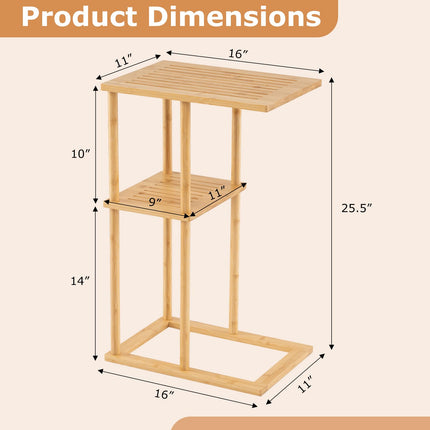 Dreamade Side Table Set of 2 with Storage Shelves and Bamboo Construction