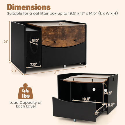 Dreamade Cat Litter Box Enclosure - Hidden Cat Washroom Furniture with Rolling Pull-Out Drawer