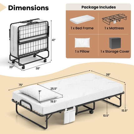 Dreamade Twin Folding Bed with 5 Inch Mattress