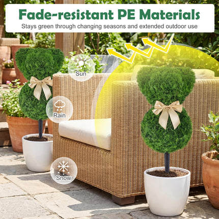Dreamade 2 Pcs Teddy Bear Topiary Trees 16.5”Sun-Resistant Faux Boxwood Plants