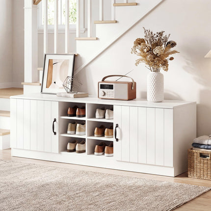 Dreamade 2-Door Shoe Storage Bench Wooden Entryway Bench with Storage