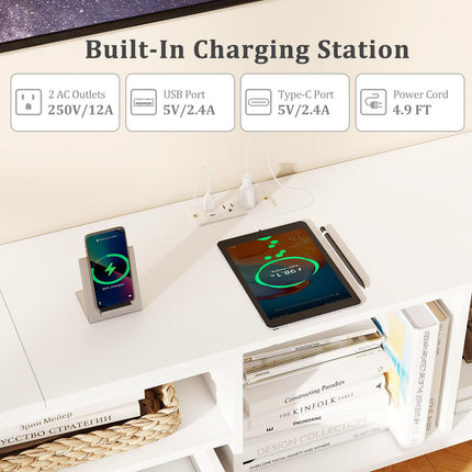 Dreamade 79" White TV Stand with Power Outlets