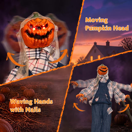 DREAMADE 5.3 FT Animated Halloween Pumpkin Man, Animatronic Prop