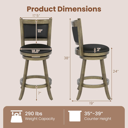 Dreamade Accent Wooden Swivel Back Counter Height Bar Stool, Fabric Upholstered Design