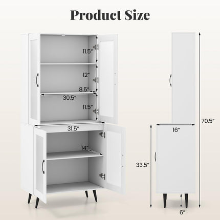Dreamade Kitchen Pantry Cabinet 70.5" Tall Cupboard with 4 Transparent Doors