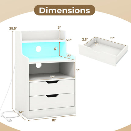 Dreamade Nightstand with LED Light and Charging Station for Living Room Bedroom
