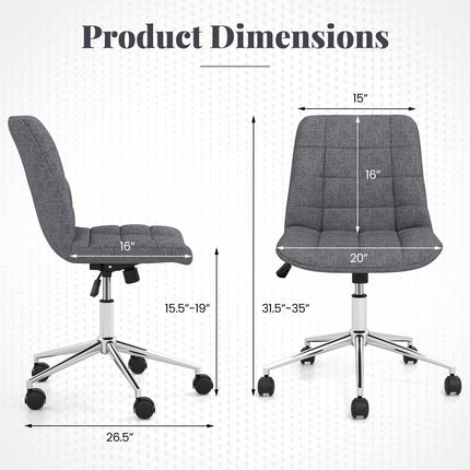 Dreamade Armless Office Chair, Linen Fabric Vanity Chair with Wheels & Adjustable Height, 360° Rolling Swivel Task Computer Chair