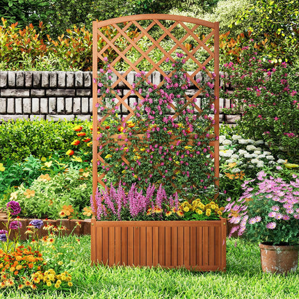 Dreamade Solid Acacia Wood Planter Box with Trellis 63" Raised Garden Bed with Trellis