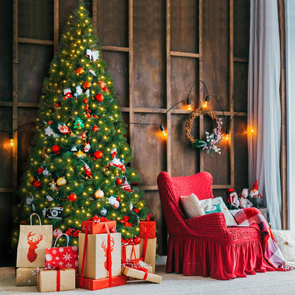 Dreamade 9ft Artificial Pre-lit Christmas Tree Premium Spruce Hinged Tree with 700 LED Lights and Solid Metal Stand - DreamadeUS