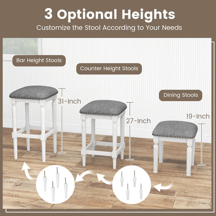 Dreamade Bar Stools Set of 2, 3-Height Adjustable 19"/27"/31" Wood Barstools with Padded Seat