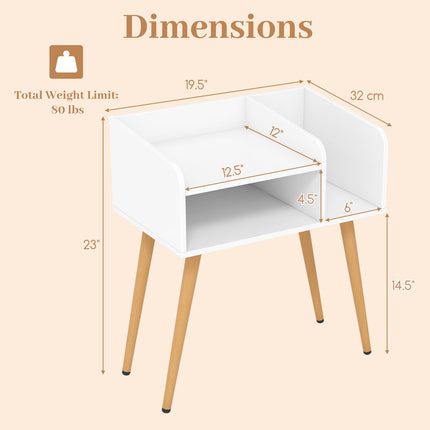 Dreamade End Table with Open Storage Shelves, Mid Century Modern Side Table with Metal Legs