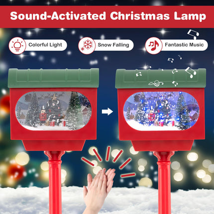 Dreamade 59 Inch Musical Christmas Street Lamp, Festive Lamp Post w/Sound-Activated Snow Globe Lantern