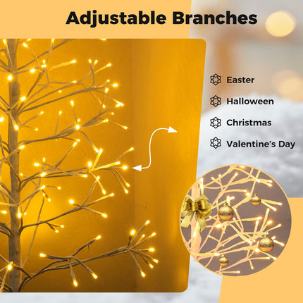 Dreamade LED Birch Tree, 5/6/7 FT Pre-lit Twig Tree with Warm White Light LED Lights, Weighted Base