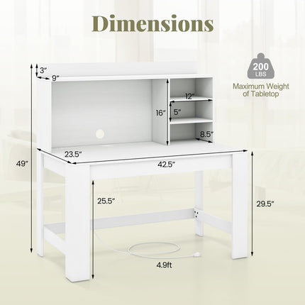 Dreamade Computer Desk with Hutch, Modern Home Office Desk with Power Outlets, Storage Shelves & Cable Hole