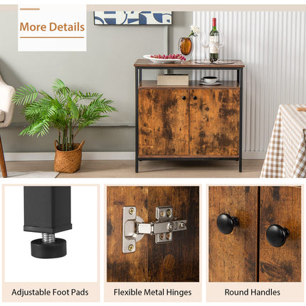 Dreamade Buffet Cabinet with Shelf - 2 Door Sideboard Kitchen Storage Cupboard with Shelves (Rustic Brown)