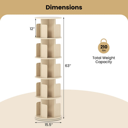 Dreamade 5-Tier Rotating Bookshelf 360° Display Rack w/Dividers & Anti-Falling Baffles