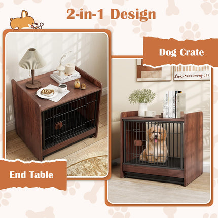 Dreamade Dog Crate End Table - Wooden Dog Kennel Furniture with Removable Pull-Out Tray